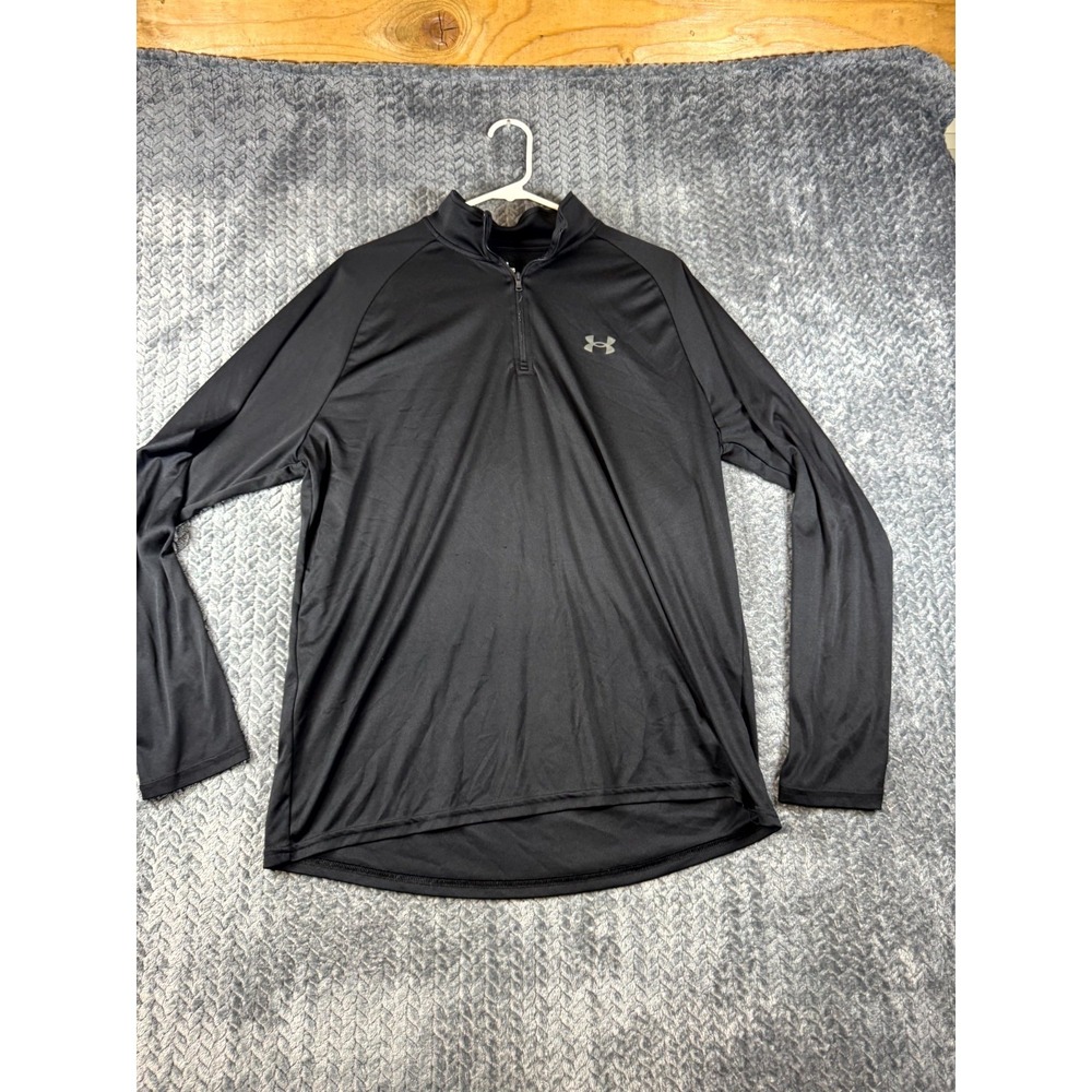 Under Armour Athletic Shirt Men XL Black Long Sleeve Loose Fit 1/4 Zip Mock Neck